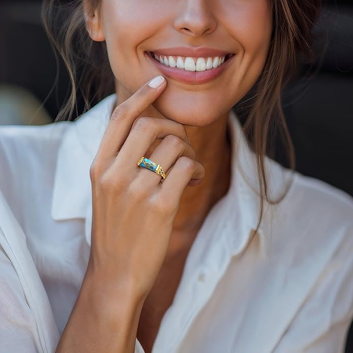 Ross-Simons Turquoise and .70 ct. t.w. Sky Blue Topaz Ring in 18kt Gold Over Sterling