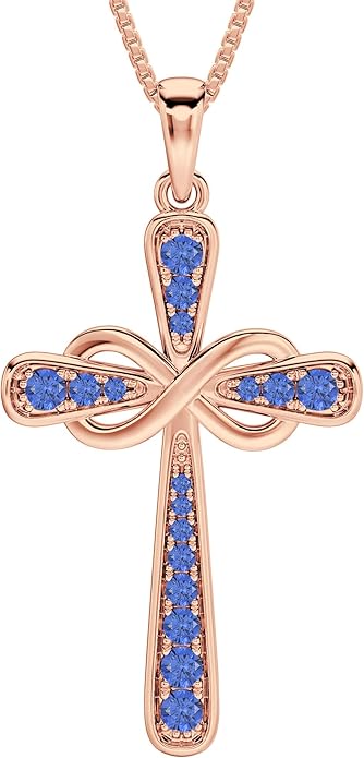 YL 925 Sterling Silver Cross Necklace for Women Halo Infinity Pendant Birthstone Jewelry for Mom