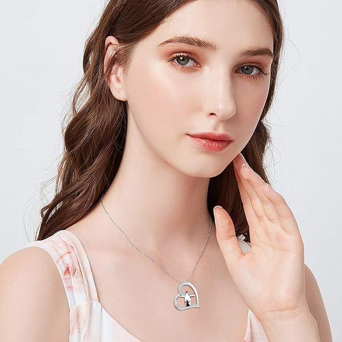 POPKIMI Sterling Silver Necklace Wolves/Elephants/Pandas/Penguins Pendant Necklace for Mom Daughter