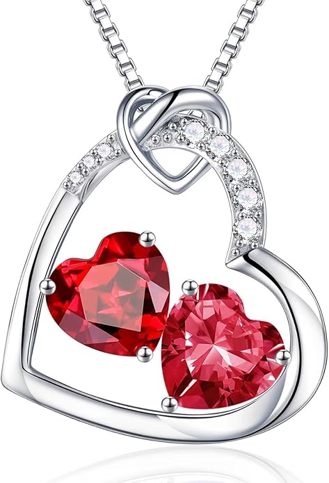 Iefil Birthstone Necklace for Women - 925 Sterling Silver Birthstone Necklace, Anniversary Birthday Gifts for Women Wife Girlfriend, Jewelry for Mom Daughter