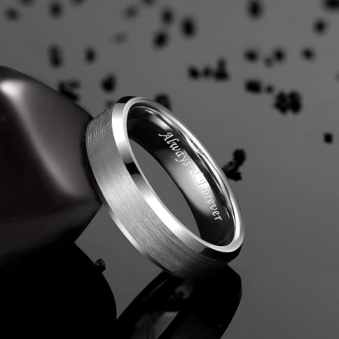 Greenpod 4MM 6MM 8MM Tungsten Carbide Engagement Ring Brushed Beveled Edge Polished Silver Wedding Band for Men Women Engraved I Love You Always & Forever Size 4-15