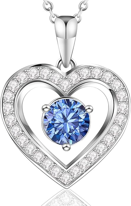 Full Moissanite Heart Necklace - No CZ! 2ct Vibrant Birthstone & 30 White Gems | 12 Month Gifts for Wife, Mom, Her | Anniversary, Valentine's Day, Mother's Day Jewelry