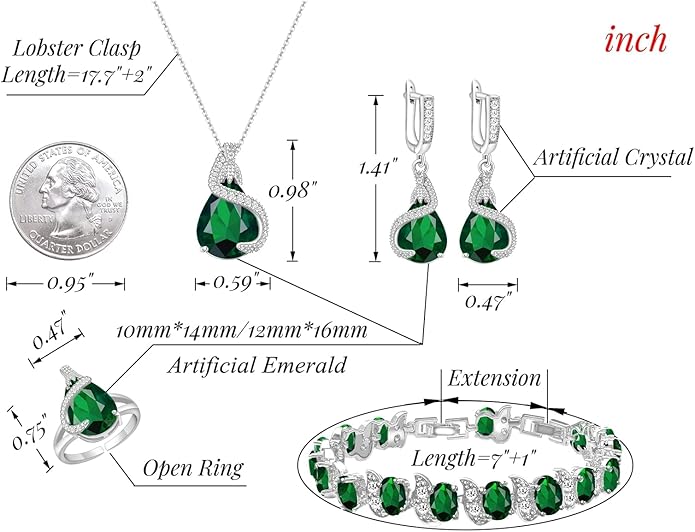 GZWHD Jewelry Set for Women Water Drop Cubic Zirconia Artificial Crystal Earrings Pendant Necklace Open Ring Tennis Bracelet Wedding Anniversary Birthday Engagement Gift for Bridesmaid Wife Girlfriend Friend