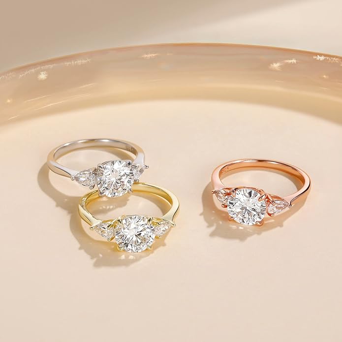 EAMTI 2CT 925 Sterling Silver Engagement Rings for Women Round Cut 3-Stone Promise Rings for Her Cubic Zirconia CZ Wedding Bands Size 3-11