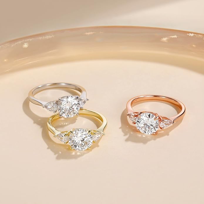 EAMTI 2CT 925 Sterling Silver Engagement Rings for Women Round Cut 3-Stone Promise Rings for Her Cubic Zirconia CZ Wedding Bands Size 3-11