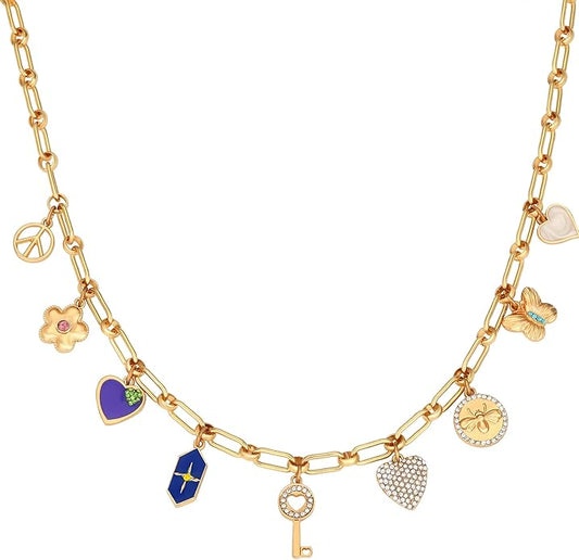 Charm Necklace for Women Gold Evil Eye Sun Moon Flower Coin Pendant Necklace Dainty Paperclip Chain Vintage Luck Amulet Choker Necklaces Celestial Jewelry Gift