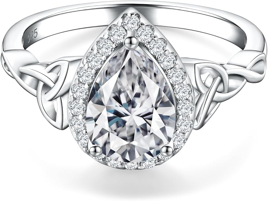 DAYBYDAY Celtic Birthstone Rings for Women 925 Sterling Silver Heart/Round/Pear/Oval Created Gemstone Moissanite Halo Engagement Promise Rings for Her Wife Birthday Anniversary Wedding Jewelry