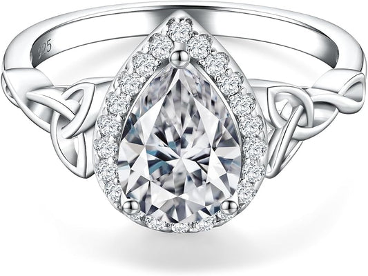 DAYBYDAY Celtic Birthstone Rings for Women 925 Sterling Silver Heart/Round/Pear/Oval Created Gemstone Moissanite Halo Engagement Promise Rings for Her Wife Birthday Anniversary Wedding Jewelry