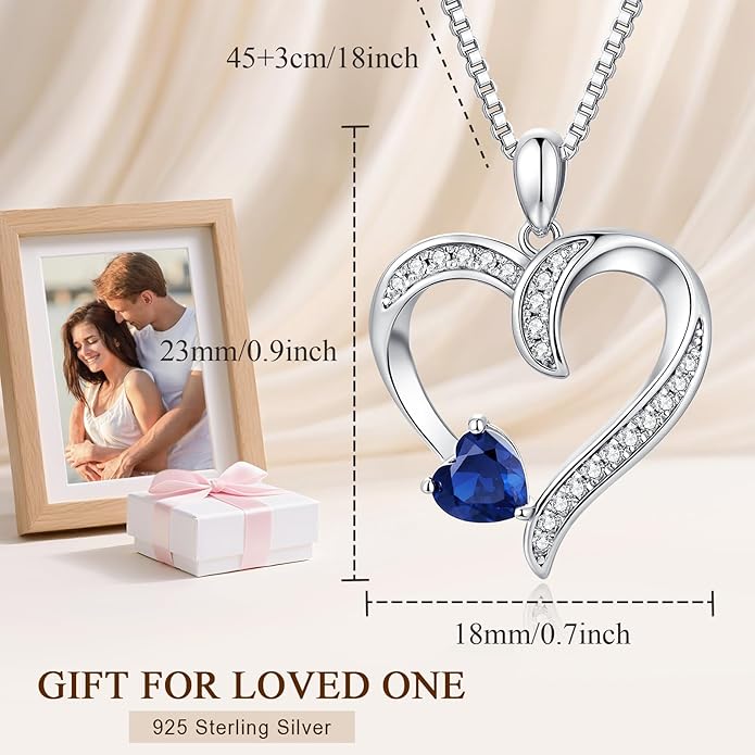 Love Heart Necklace for Women, 925 Sterling Silver Cubic Zirconia Diamond Heart Pendant Jewelry Gift for Mom, Mother, Wife, Girlfriend on Wedding, Birthday, Mother's Day, Chain 18 inch