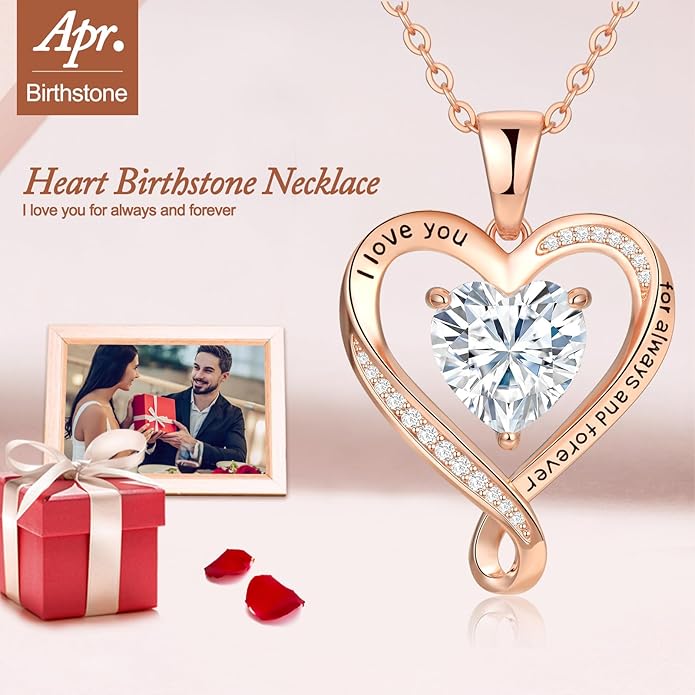 Birthday Gifts for Women Wife Infinity Heart Birthstone I Love You Necklace for Women S925 Sterling Silver Anniversary Wedding Gifts for Christmas Valentines Mothers Day Women's jewelry Diamond Pendant Necklaces Gift for Her Mom Daughter Grandma