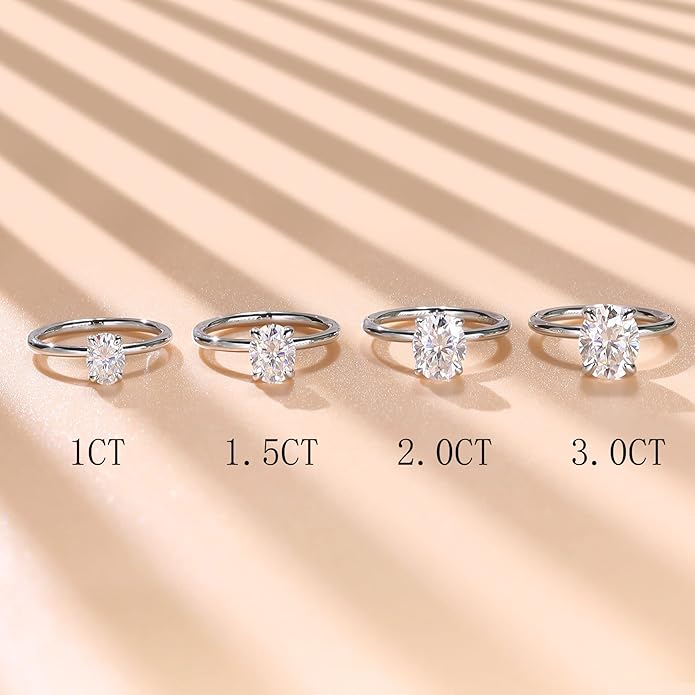 getlove 1.5-3ct Oval Moissanite Engagement Ring 18K White Gold Plated Solid Silver D-Color VVS1 Solitaire Promise Ring