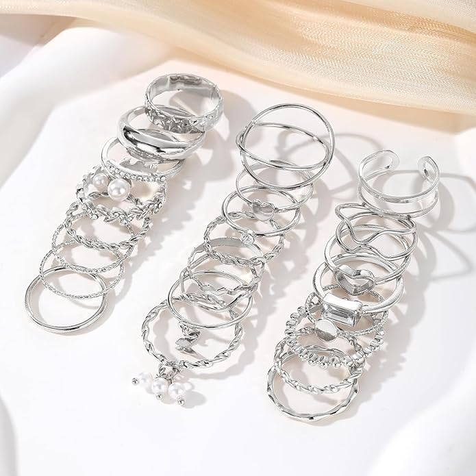 IFKM 51 Pcs Gold Knuckle Rings Set For Women Girls Vintage Stackable Joint Finger Midi Rings Dainty Cubic Zirconia Crystal Simple Twist Hollow Cute Rings Pack Jewelry Gift