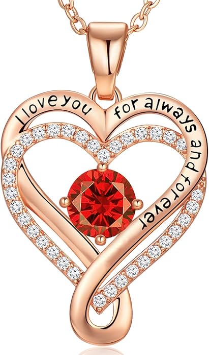 Infinity Heart Birthstone Necklace for Women Wife 18K Rose Gold Plated,Anniversary for Women Wife Her Birthday Gift for Girlfriend Mom Daughters, I Love You Women's Jewelry