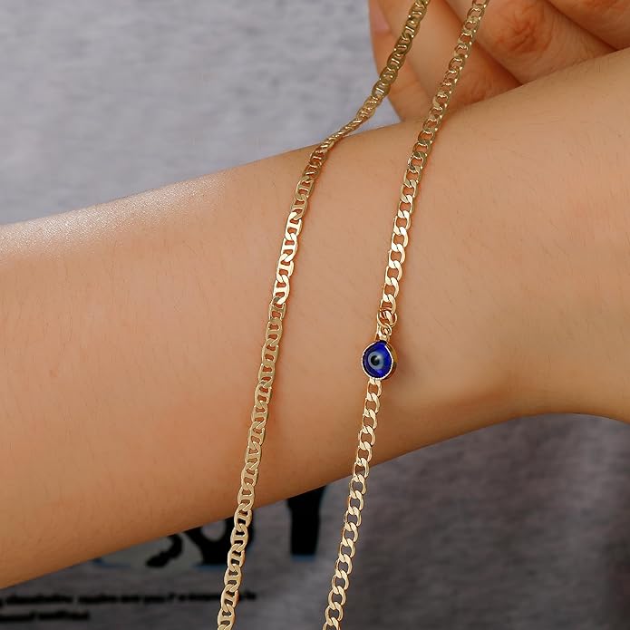 Ritach Ankle Bracelets for Women - Stainless Steel Silver/Gold Anklets for Women Waterproof Layered Cuban Link Figaro Chain Heart Anklets Set Summer Beach Jewelry Gifts