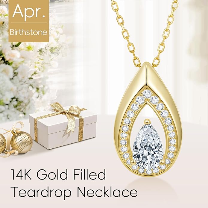 Kstyle 14K Gold Lab-Grown Moissanite/Emerald/Birthstone Pendant Necklaces for Women, Wife Girlfriend Daughter Mom Grandma Gifts, Dainty Birthday Jewelry for Her (925 Sterling Silver Base) Non Tarnish