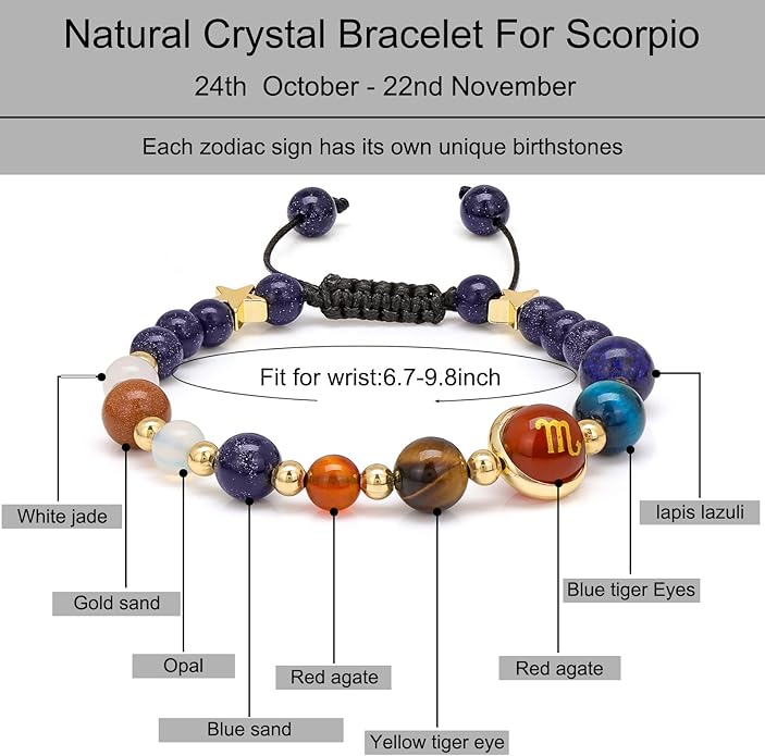 Zodiac Bracelets for Women Men,12 Constellations Healing Crystal Stone Beads Bracelet Birthday Zodiac Gifts Horoscope Spiritual Jewelry Bracelet Gifts