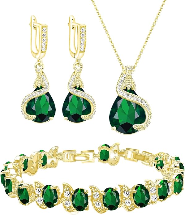 GZWHD Jewelry Set for Women Water Drop Cubic Zirconia Artificial Crystal Earrings Pendant Necklace Open Ring Tennis Bracelet Wedding Anniversary Birthday Engagement Gift for Bridesmaid Wife Girlfriend Friend