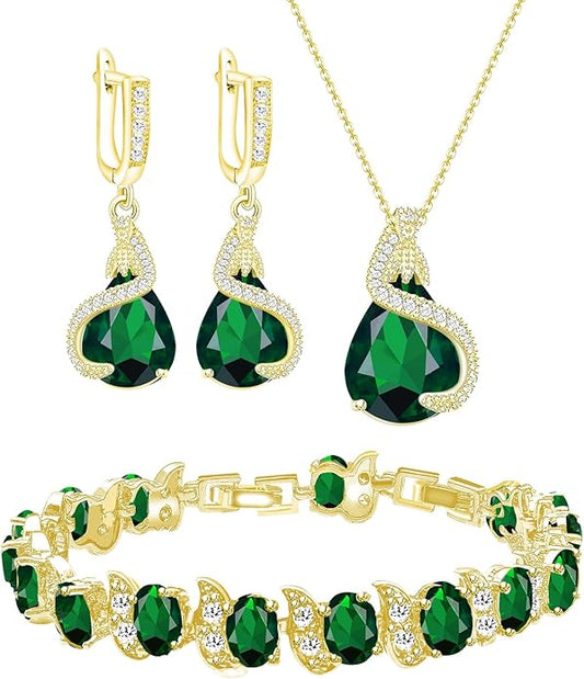 GZWHD Jewelry Set for Women Water Drop Cubic Zirconia Artificial Crystal Earrings Pendant Necklace Open Ring Tennis Bracelet Wedding Anniversary Birthday Engagement Gift for Bridesmaid Wife Girlfriend Friend