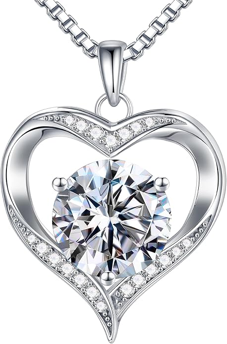 MOOSEA Moissanite Heart Pendant Necklaces for Women, 1-3ct D Color VVS1 925 Sterling Silver Anniversary Birthday Gifts for Women Wife Girlfriend Jewelry Moissanite Necklace