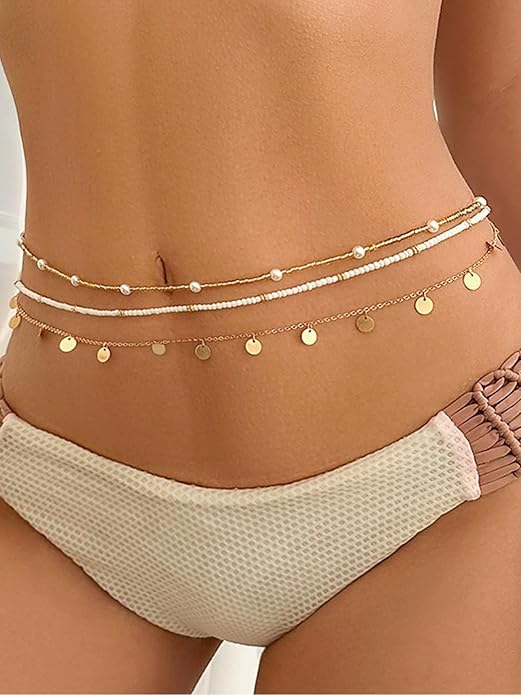 Longita Silver Gold Waist Chain Belly Chain for Women Body Chain Stomach Chains Stacked Waist Jewelry Stackable
