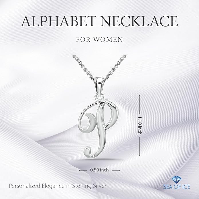 SEA OF ICE Letter Initial Necklace, Alphabet Letter Pendant Necklace, Sterling Silver, Gold, Rose Gold Necklace for Women, Elegant Initial Necklaces, Personalized Custom Women's Necklaces