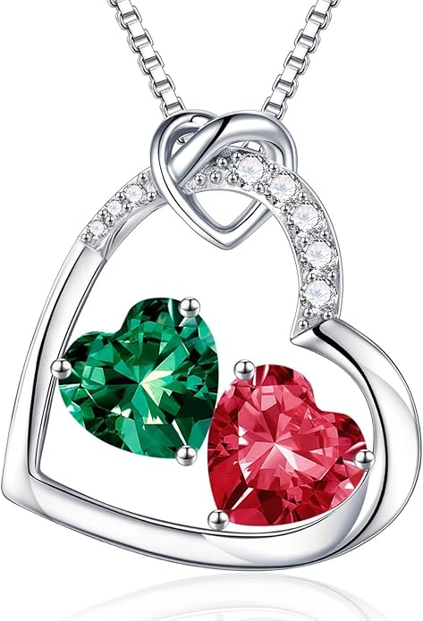 Iefil Birthstone Necklace for Women - 925 Sterling Silver Birthstone Necklace, Anniversary Birthday Gifts for Women Wife Girlfriend, Jewelry for Mom Daughter