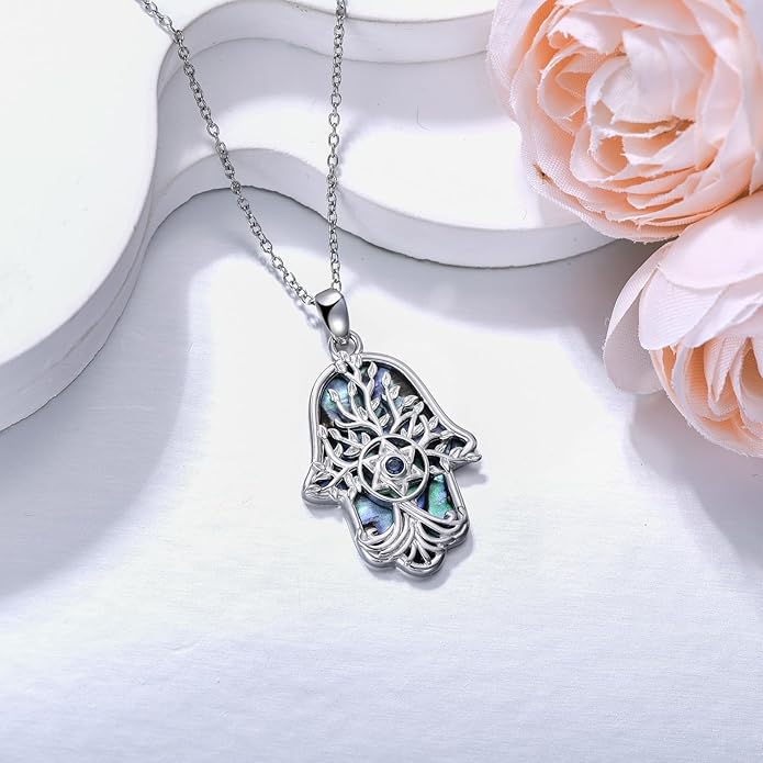 Hamsa Necklace 925 Sterling Silver Evil Eye/Lotus Flower/Star of David/Chai/Yin Yang Hamsa Hand Pendant Jewelry Hand of Fatima Gifts for Women