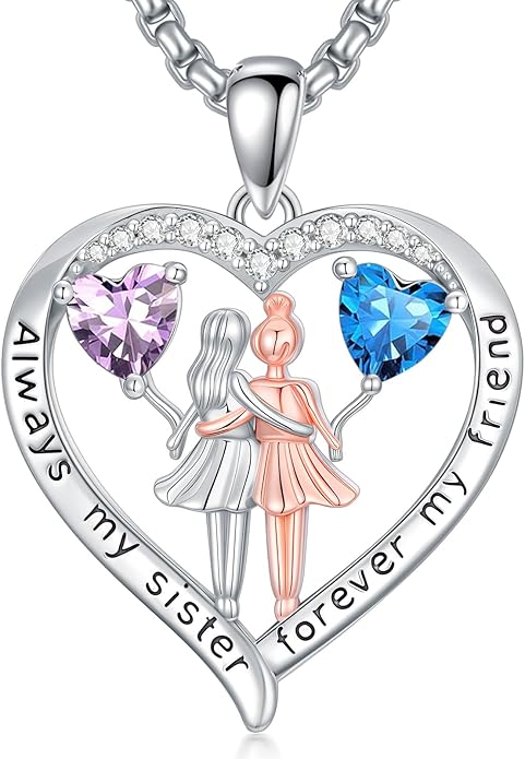 Always My Sister Forever My Friend Birthstone Pendant Necklace Women Jewelry Christmas Valentine Mothers Day Birthday Gifts for Women Sister From Sister