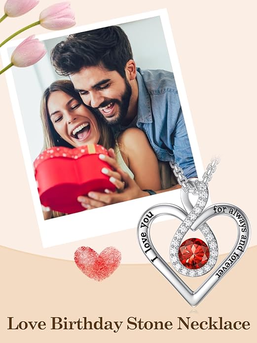 I Love You For Always and Forever Birthstone Necklace Infinity Love Heart Pendant Jewelry Christmas Valentine Mothers Day Birthday Gifts for Women Her Wife Girlfriend