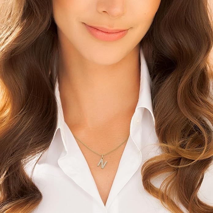 PEORA Letter A to Z Lab Grown Diamond Initial Pendant Necklace in Sterling Silver, F-G Color, VS Clarity, with 18 inch Chain