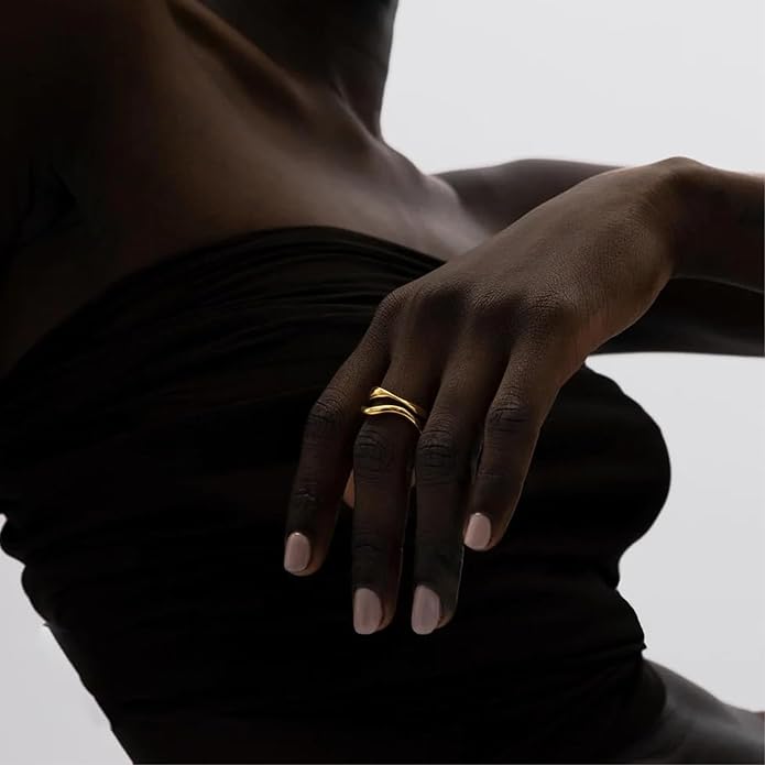 Hey Harper Gold Ring for Women - Gold Plated Stacking Waterproof & Sweatproof Jewerly Ring - Everday Non Tarnish Cute Fashion Circle Rings