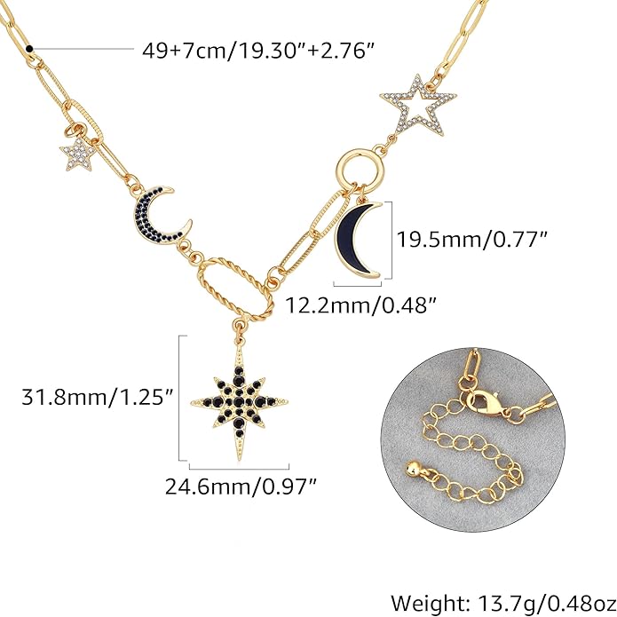 Charm Necklace for Women Gold Evil Eye Sun Moon Flower Coin Pendant Necklace Dainty Paperclip Chain Vintage Luck Amulet Choker Necklaces Celestial Jewelry Gift