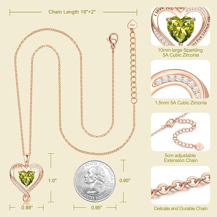 Birthday Gifts for Women Wife Infinity Heart Birthstone I Love You Necklace for Women S925 Sterling Silver Anniversary Wedding Gifts for Christmas Valentines Mothers Day Women's jewelry Diamond Pendant Necklaces Gift for Her Mom Daughter Grandma