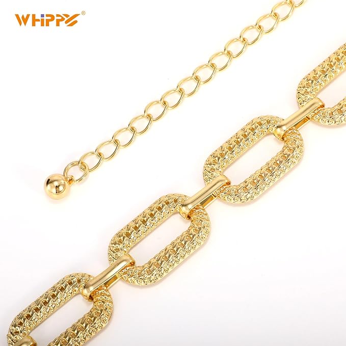 WHIPPY Metal Waist Chain Belt Women Adjustable Body Link Belts Ladies Fashion Chain for Jeans Dress