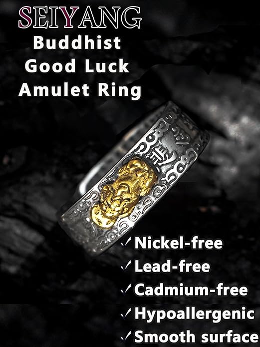 Seiyang Feng Shui Ring 925 Stering Silver Pixiu Mantra Ring Protection Wealth Adjustable Rings Gift for Men Women (with Gift Box)