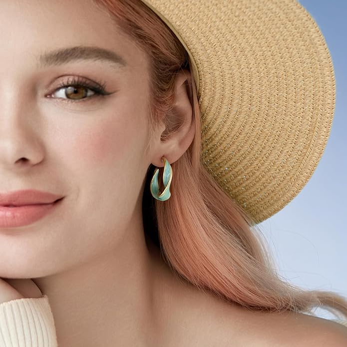 Cicy Bell Twisted Hoop Earrings for Women Alloy Vintage Enamel Oil Dripping 925 Sterling Silver Needle Round Huggie Earring Jewelry Gifts