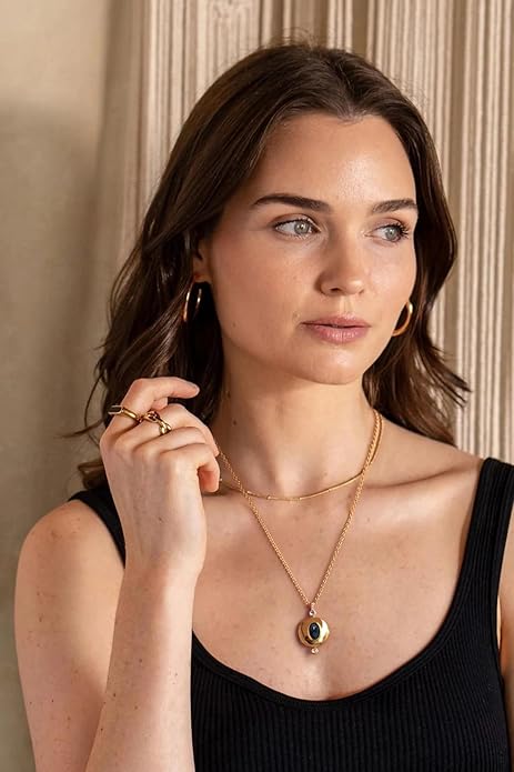 18k Gold Chain Link Necklace for Women, Baroque Pearl/Compass Pendant Necklace