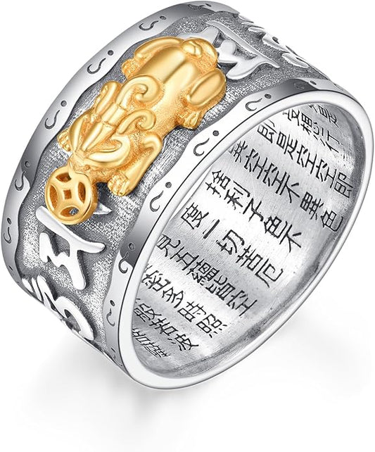 ADMETUS 925 Sterling Silver Feng Shui Rings Lucky Pixiu Band Rings for Men Fengshui Ring Jewelry Gifts for Men Rings Size 7-13