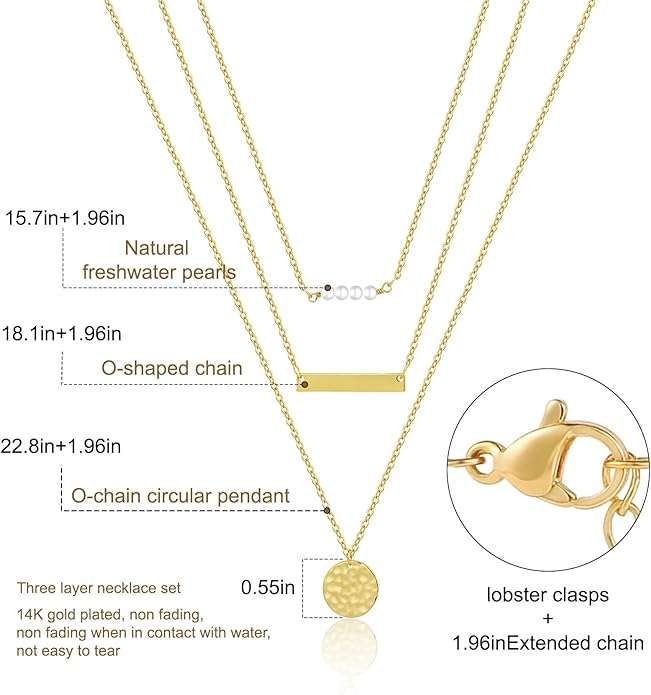 ASCOMY Layered Necklaces for Women Dainty Gold Necklace 14K Gold Plated Herringbone Necklace for Women Pearl Cross Necklace Paperclip Cuban Figaro Rope Satellite Chain Gold Choker Trendy Jewelry Gift