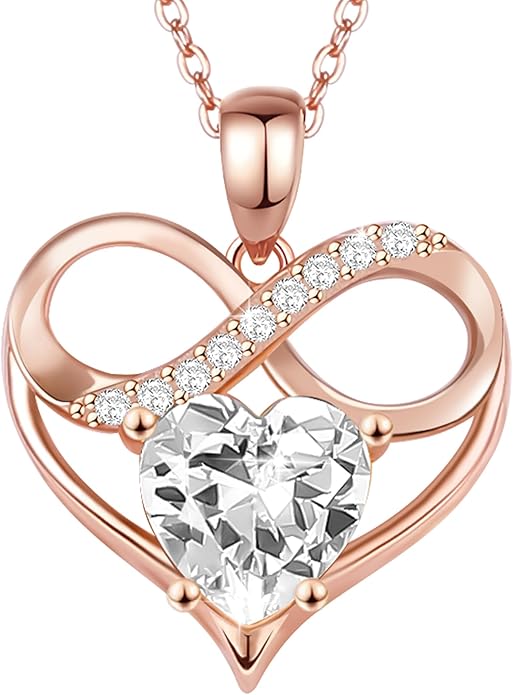 Rose Gold Birthstone Necklaces Heart Birthstone Pendant Necklaces For Women Valentine's Day Mother's Day Anniversary Christmas Gifts