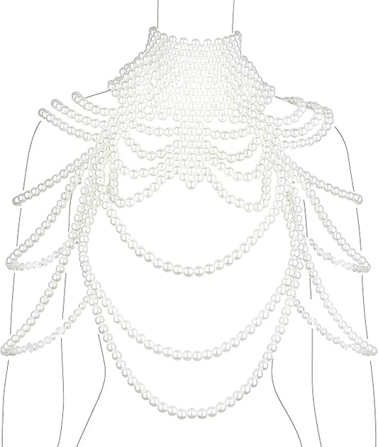 CCbodily Pearl Body Chain Bra - Fashion Shoulder Necklaces Bra Chain Body Jewelry