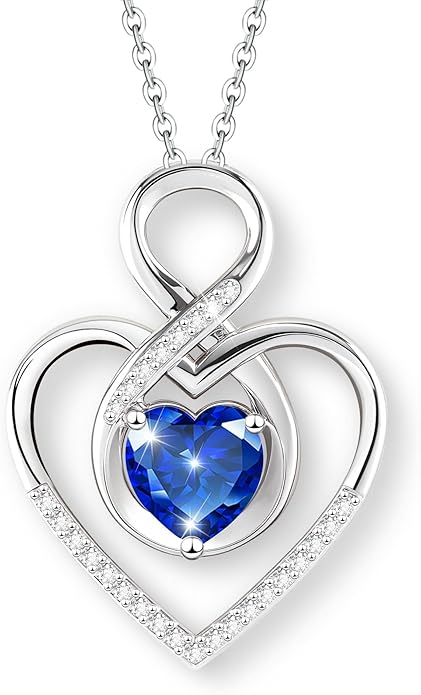 Heart Necklace for Women, 925 Silver Necklace with Infinity Heart Pendant, Personalized Birthstone Necklace Anniversary Birthday Gifts for Wife, Girlfriend, Mom