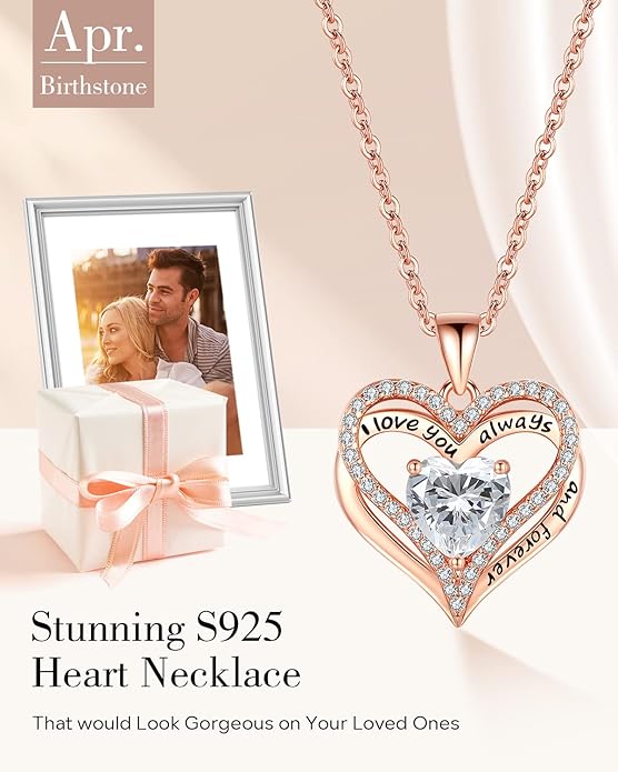 S925 Sterling Silver Necklace for Women, Wife Jewelry Rose Gold, Mom Birthday Valentines Mothers Day Gifts, Girlfriend Necklaces, Daughter Heart Jewel, Anniversary for Her