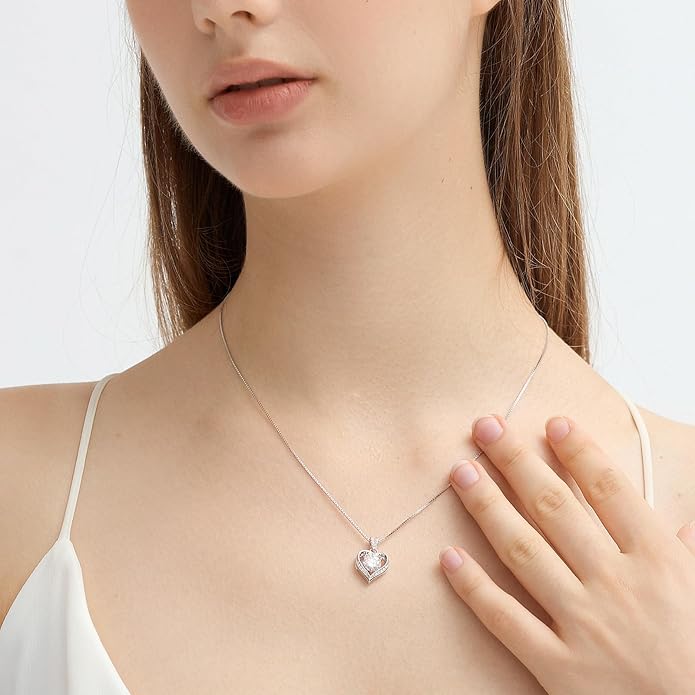 Moissanite Heart Necklace for Women, Engraved 'I Love You', 925 Sterling Silver, 1-3 Carat D Color VVS1 Synthetic Diamond Heart Pendant, Birthday Anniversary Wedding Gift for Wife Girlfriend Mom