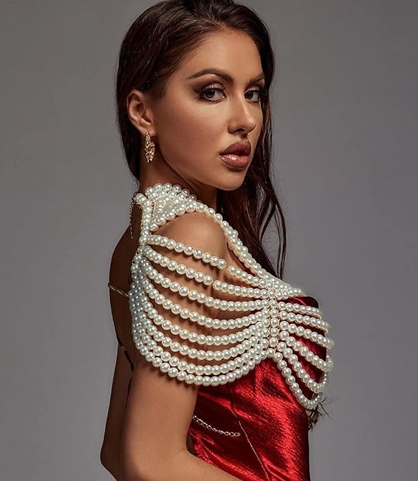 CCbodily Pearl Body Chain Bra - Fashion Shoulder Necklaces Bra Chain Body Jewelry