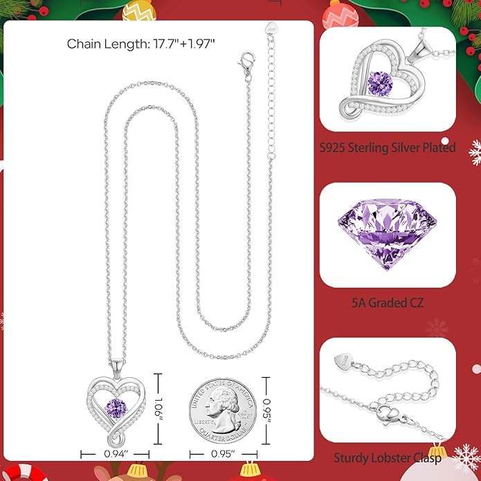 Infinity Heart Birthstone Necklace for Women Wife 18K Rose Gold Plated,Anniversary for Women Wife Her Birthday Gift for Girlfriend Mom Daughters, I Love You Women's Jewelry