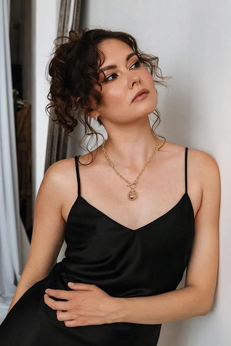 18k Gold Chain Link Necklace for Women, Baroque Pearl/Compass Pendant Necklace