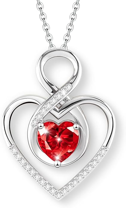 Heart Necklace for Women, 925 Silver Necklace with Infinity Heart Pendant, Personalized Birthstone Necklace Anniversary Birthday Gifts for Wife, Girlfriend, Mom