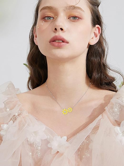 Sunflower Necklace for Women, 18K Gold Plated Silver Moissanite Sunflower Heart/Cross Pendant Necklace You are My Sunshine Gifts Sunflower Jewelry Birthday Christmas Mothers Day Gifts for Her Girlfriend Wife