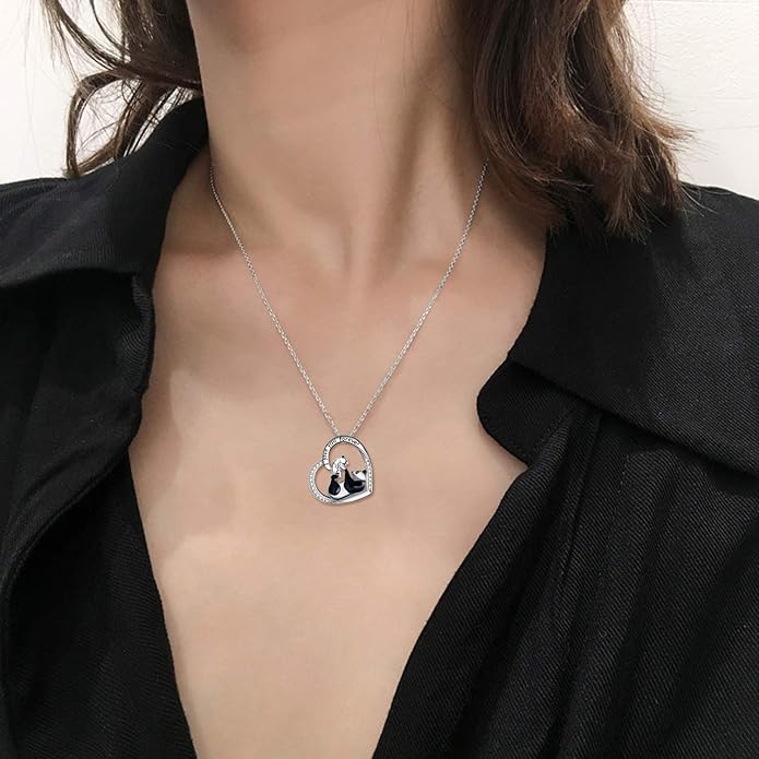 POPKIMI Sterling Silver Necklace Wolves/Elephants/Pandas/Penguins Pendant Necklace for Mom Daughter